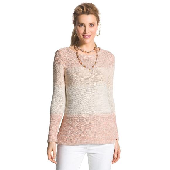 NWT Chico's Pink Space Dye Metallic Shimmer Knit Pullover Sweater Womens Sz 2 LG - Picture 1 of 9